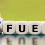Hand turns a dice and changes the expression "fossil fuel" to "H